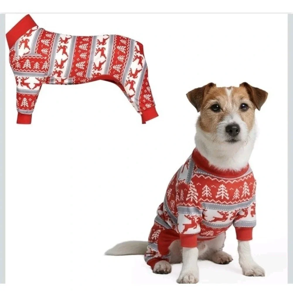 Spark Paws Dog Pajamas Sz 3XL Red Holiday Reindeer Print 30